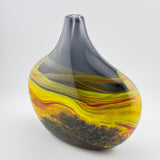 “Fire” Yellow, Red and Black Oval Vase