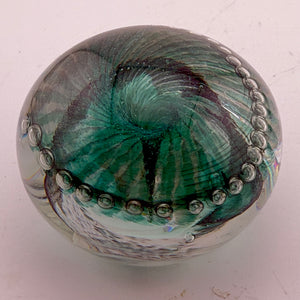 Teal, and White "Ammonite" and Bubbles Paperweight vii