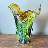 Rain Forest Large Freeform Oval Vase with Clear Glass Additions