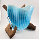 Turquoise Striped “Clam” vase with Wooden Stand