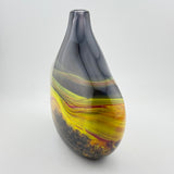 “Fire” Yellow, Red and Black Oval Vase