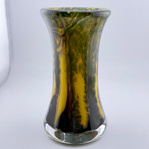 Yellow "Trees" Flared Vase With Heavy Clear Glass Base (second)