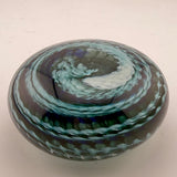 Teal and White "Ammonite" and Bubbles Paperweight iii