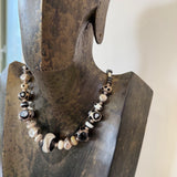 “Magpie” Glass Bead and Silver Necklace iii 42cm