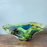 Rain Forest Large Freeform Oval Bowl with Clear Glass Additions