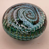 Teal, Pale Blue and White "Ammonite" and Bubbles Paperweight ii