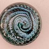 Teal, Pale Blue and White "Ammonite" and Bubbles Paperweight ii