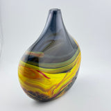 “Fire” Yellow, Red and Black Oval Vase