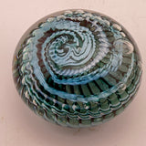 Teal, Pale Blue and White "Ammonite" and Bubbles Paperweight ii