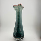 Teal and White Triform Vase with Clear Glass “Snake” Trail Additions