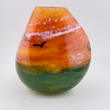 Triform Coral Sky Landscape Vase with Birds