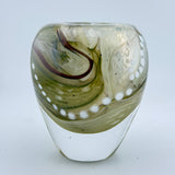 Olive Green Vase with Heavy Clear Glass Base