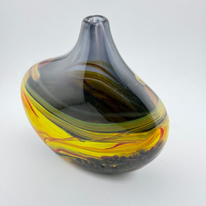 “Fire” Yellow, Red and Black Oval Vase