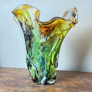 Rain Forest Large Freeform Oval Vase with Clear Glass Additions