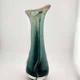 Teal and White Triform Vase with Clear Glass “Snake” Trail Additions