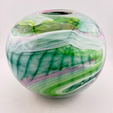 “Journey  Without a Map” Round Vase in Green, Pink, Black and White