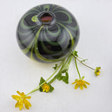 Black and Yellow Trailed and Feathered Bud Vase (Celandine)