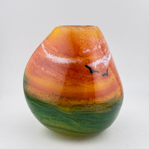 Triform Coral Sky Landscape Vase with Birds