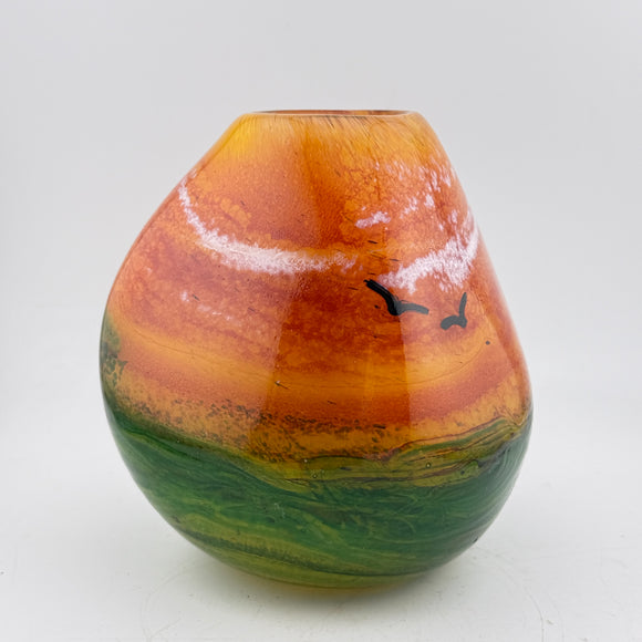 Triform Coral Sky Landscape Vase with Birds