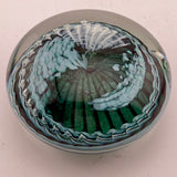 Teal, Pale Blue and White "Ammonite" and Bubbles Paperweight iv