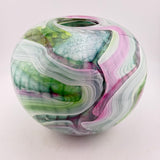 “Journey  Without a Map” Round Vase in Green, Pink, Black and White