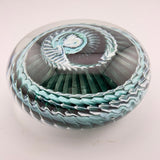 Teal, Pale Blue and White "Ammonite" and Bubbles Paperweight i