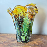 Rain Forest Large Freeform Oval Vase with Clear Glass Additions