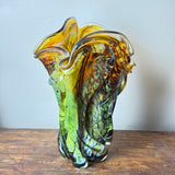 Rain Forest Large Freeform Oval Vase with Clear Glass Additions