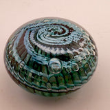 Teal, Pale Blue and White "Ammonite" and Bubbles Paperweight ii