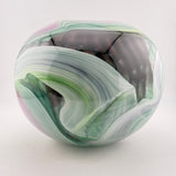“Journey  Without a Map” Round Vase in Green, Pink, Black and White