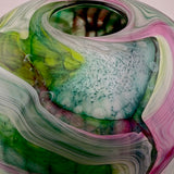 “Journey  Without a Map” Round Vase in Green, Pink, Black and White