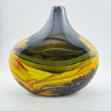 “Fire” Yellow, Red and Black Oval Vase