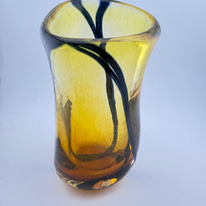 Amber and Black Heavy Triform Flower Vase