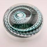 Teal, Pale Blue and White "Ammonite" and Bubbles Paperweight i