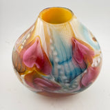 Pink,Turquoise, Yellow and White Oval "Journey"  Vase