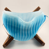 Turquoise Striped “Clam” vase with Wooden Stand