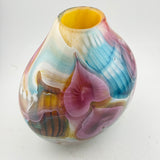 Pink,Turquoise, Yellow and White Oval "Journey"  Vase