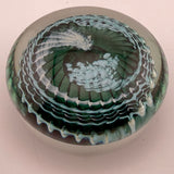 Teal, Pale Blue and White "Ammonite" and Bubbles Paperweight vi slight second