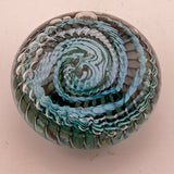 Teal, Pale Blue and White "Ammonite" and Bubbles Paperweight ii