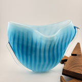 Turquoise Striped “Clam” vase with Wooden Stand