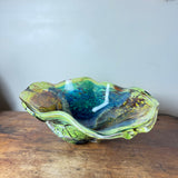 Rain Forest Large Freeform Oval Bowl with Clear Glass Additions