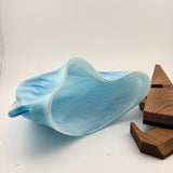 Turquoise Striped “Clam” vase with Wooden Stand