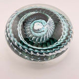 Teal, Pale Blue and White "Ammonite" and Bubbles Paperweight i