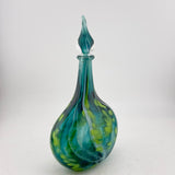 Teal, White and Green Oval Flask with Stopper