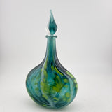 Teal, White and Green Oval Flask with Stopper