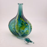 Teal, White and Green Oval Flask with Stopper