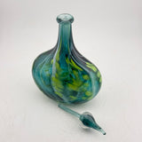 Teal, White and Green Oval Flask with Stopper