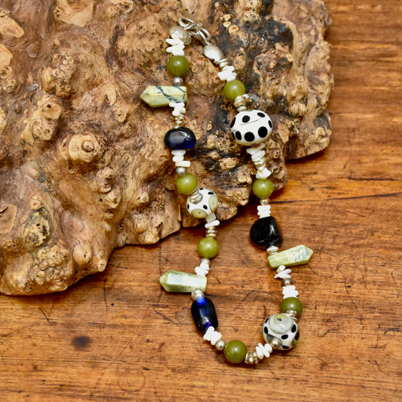 Glass Bead and Silver Necklace v