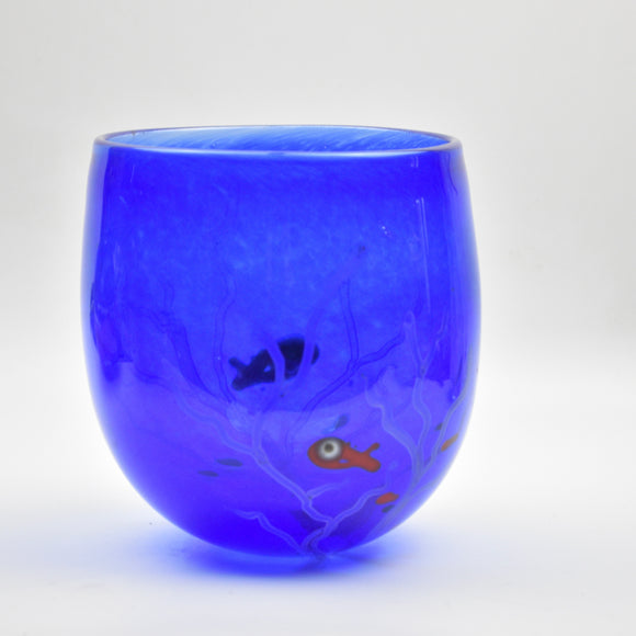 Blue Open Bowl with Fish and Coral
