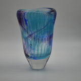 Purple and Turquoise Striped Oval Vase with Heavy Glass Base